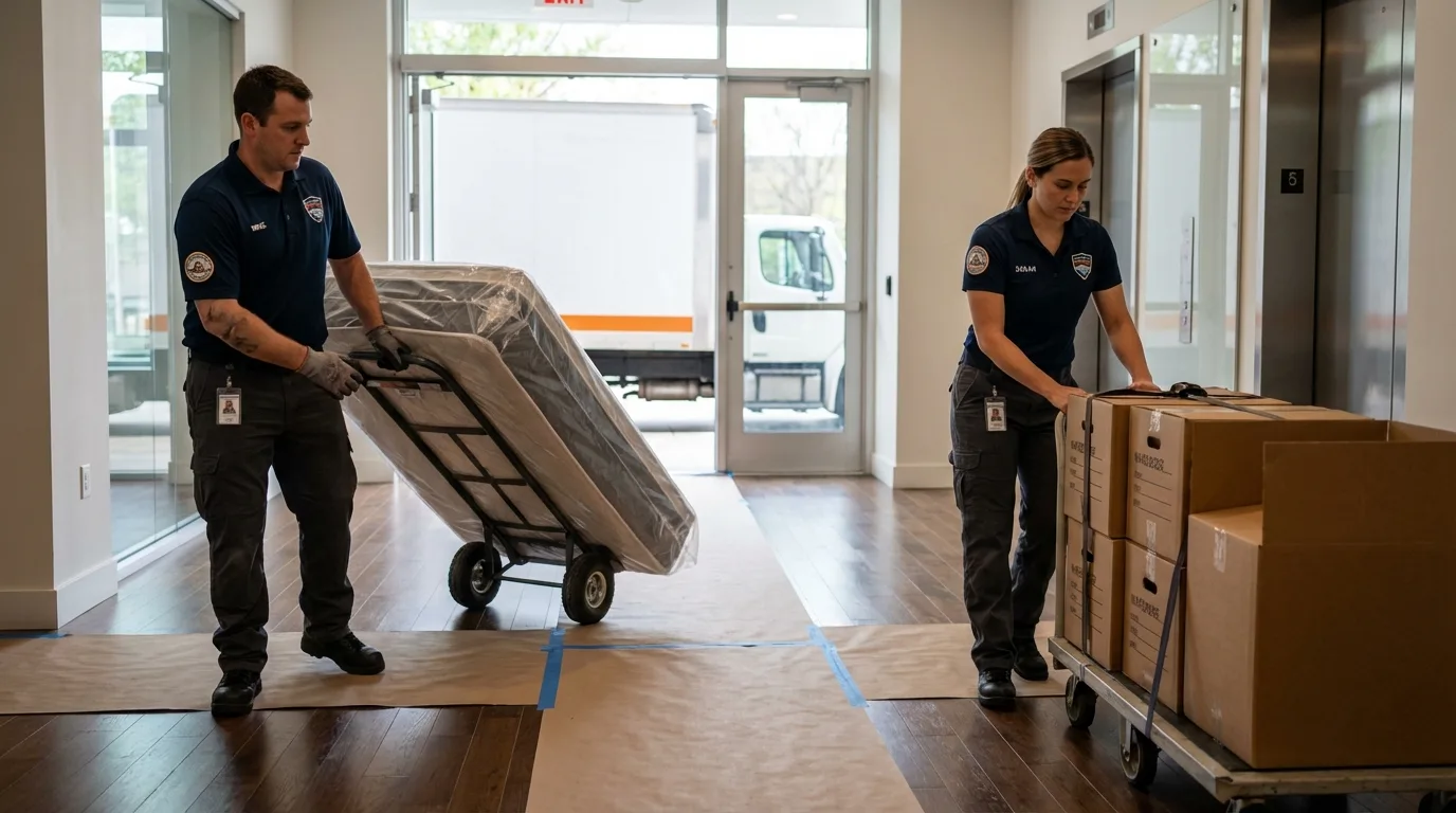 Professional apartment movers loading elevator in Cape Canaveral, FL